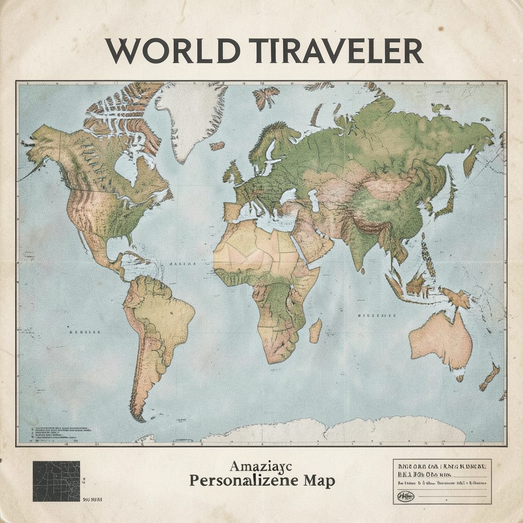 A large world map printed on stretched canvas with muted sepia tones and soft cream oceans, hanging on a light gray wall.